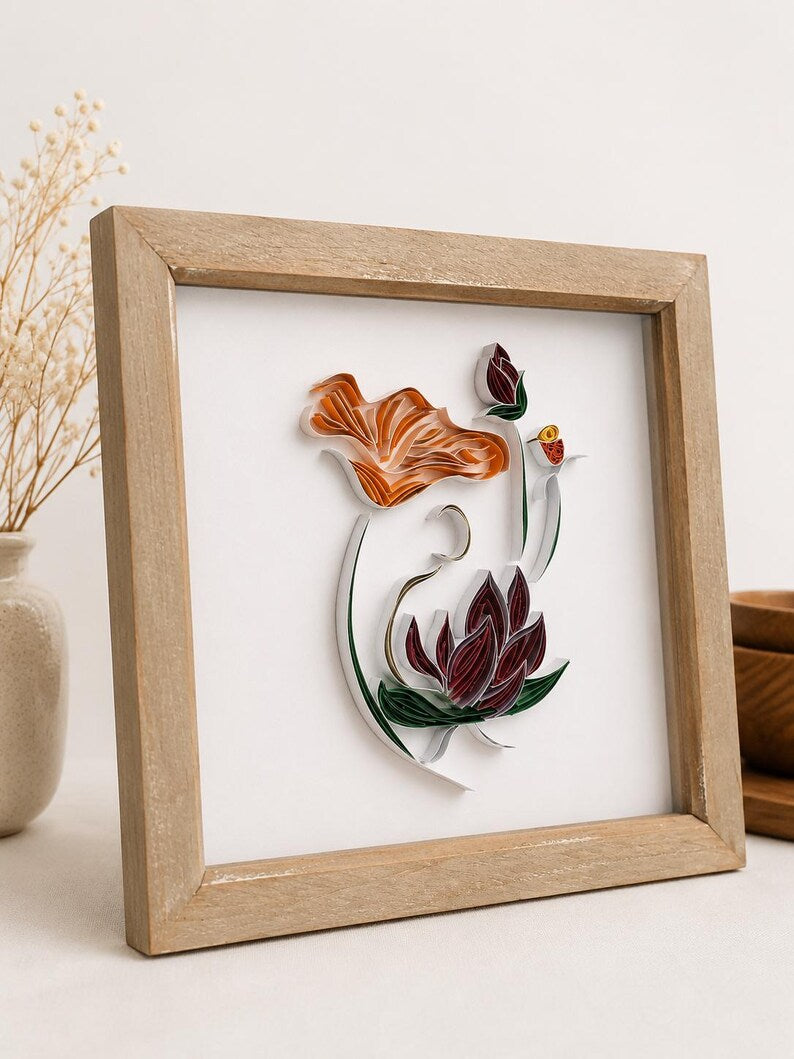 Wandbild Frau Papierquilling Blumensilhouette 3D Schattenboxrahmen 23x23 cm Moderne Wohndekoration