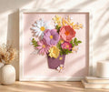 3D-Blumenbild aus Papier, Reliefrahmen mit Pastellblumen, Papierskulptur, florales Wandbild, 18x18 cm