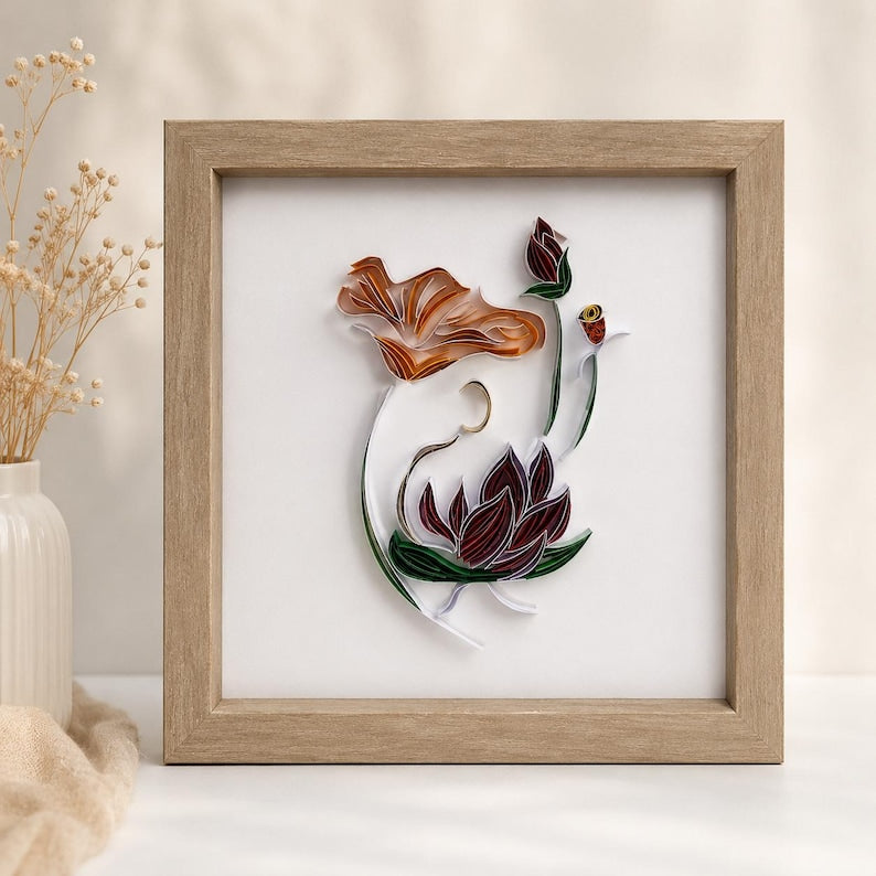 Wandbild Frau Papierquilling Blumensilhouette 3D Schattenboxrahmen 23x23 cm Moderne Wohndekoration