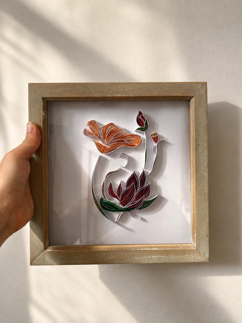 Wandbild Frau Papierquilling Blumensilhouette 3D Schattenboxrahmen 23x23 cm Moderne Wohndekoration