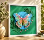 3D Schmetterlingsbild aus Papier, Reliefskulptur, Wandkunst, 18x18 cm, Insekten-Deko, Rahmen inklusive
